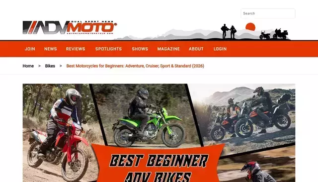 adventuremotorcycle.com homepage screenshot