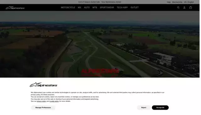alpinestars.com homepage screenshot