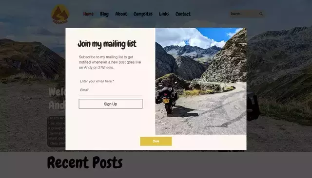 andyon2wheels.com homepage screenshot