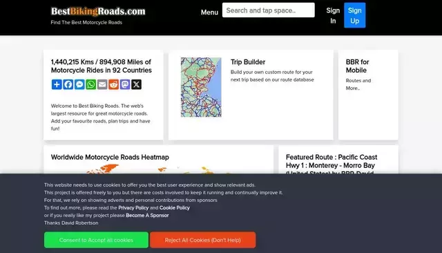 bestbikingroads.com homepage screenshot