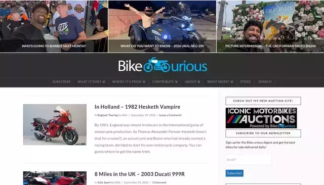 bike-urious.com homepage screenshot