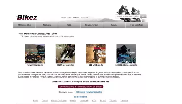bikez.com homepage screenshot