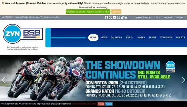 britishsuperbike.com homepage screenshot
