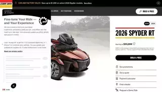 Brp 2026 Can-Am Spyder RT: Touring & Bagger 3-Wheel Motorcycle