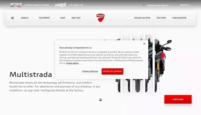 ducati.com homepage screenshot