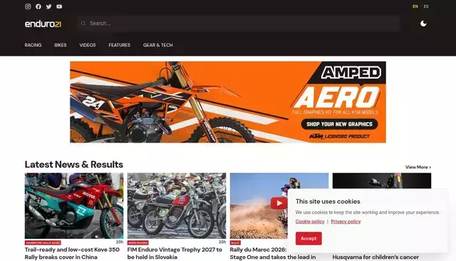 enduro21.com homepage screenshot