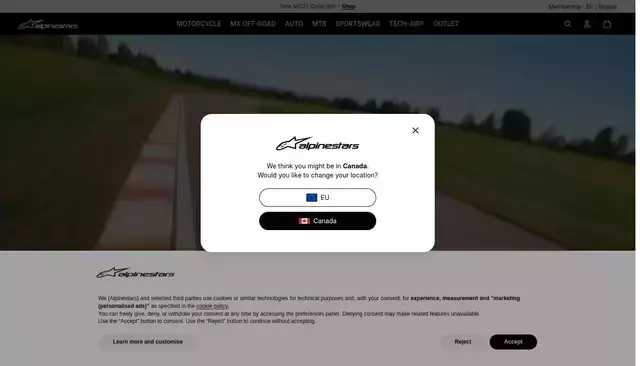 eu.alpinestars.com homepage screenshot