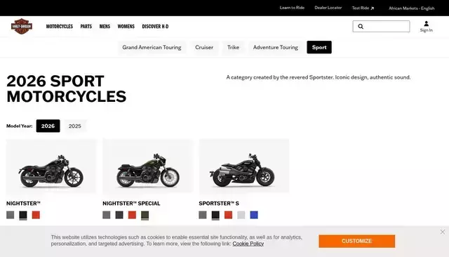 harley-davidson.com homepage screenshot