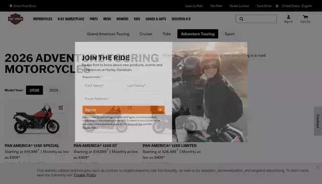 harley-davidson.com homepage screenshot