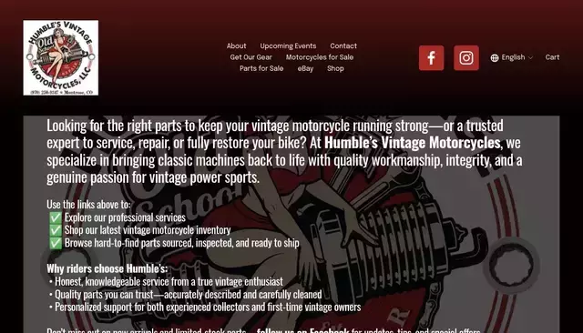 humblesvintagemotorcycles.net homepage screenshot