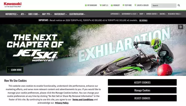 kawasaki.com homepage screenshot