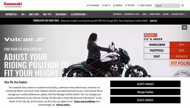 kawasaki.com homepage screenshot