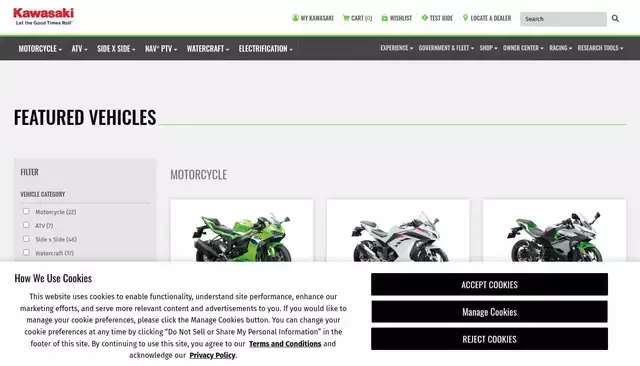 kawasaki.com homepage screenshot