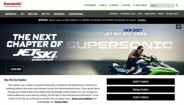 kawasaki.com homepage screenshot
