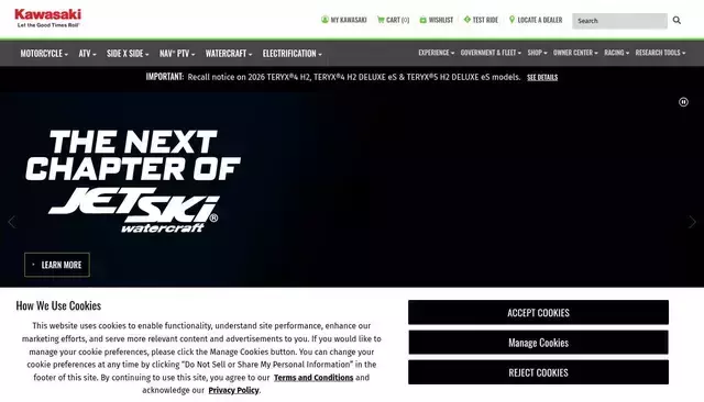 kawasaki.com homepage screenshot