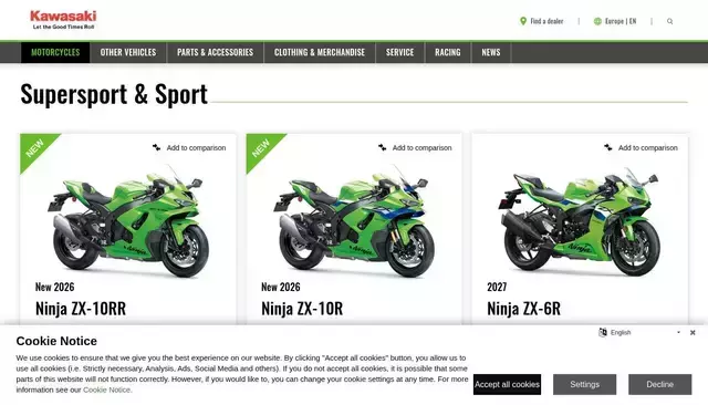 kawasaki.eu homepage screenshot