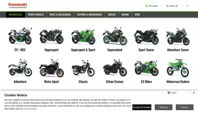 kawasaki.eu homepage screenshot