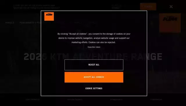 ktm.com homepage screenshot