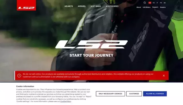 ls2helmets.com homepage screenshot