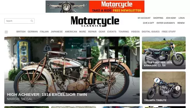 motorcycleclassics.com homepage screenshot