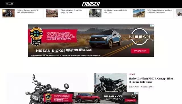motorcyclecruiser.com homepage screenshot