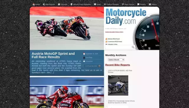 motorcycledaily.com homepage screenshot