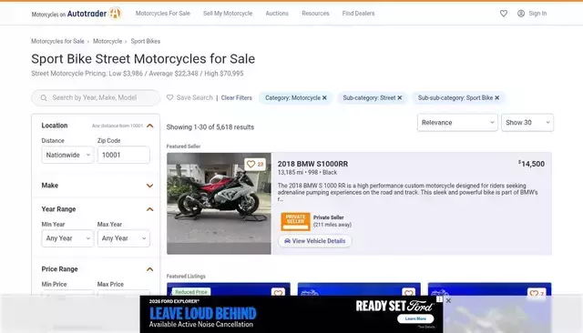 motorcycles.autotrader.com homepage screenshot