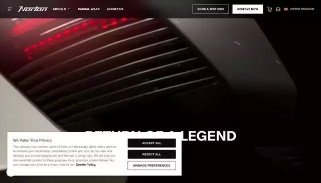 nortonmotorcycles.com homepage screenshot