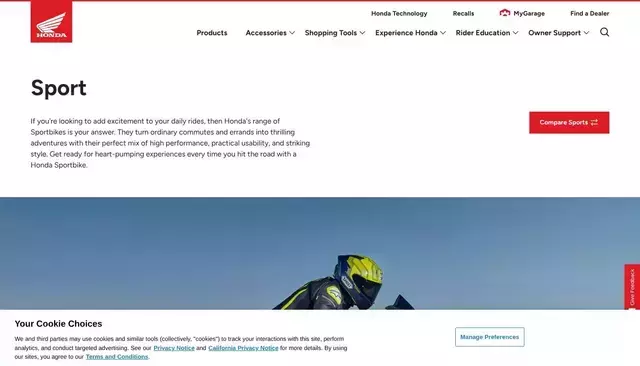 powersports.honda.com homepage screenshot