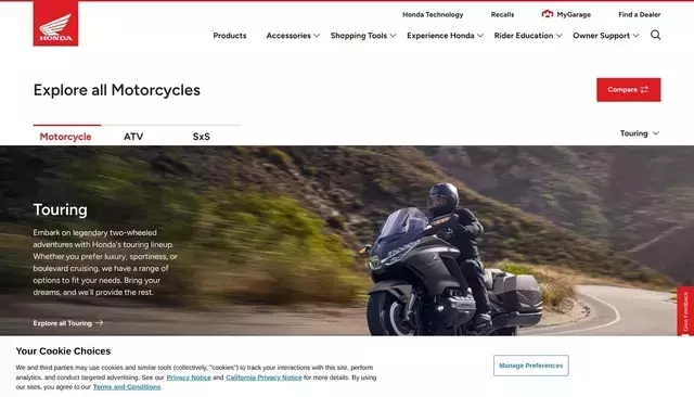 powersports.honda.com homepage screenshot