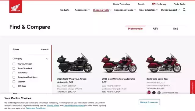 powersports.honda.com homepage screenshot