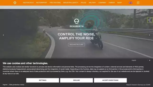 schuberth.com homepage screenshot