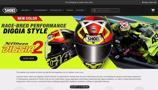 shoei-helmets.com homepage screenshot