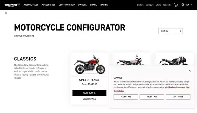 triumphmotorcycles.com homepage screenshot