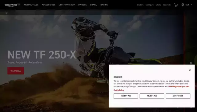 triumphmotorcycles.com homepage screenshot