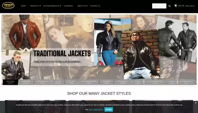 vansonleathers.com homepage screenshot