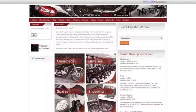 vintagebike.co.uk homepage screenshot