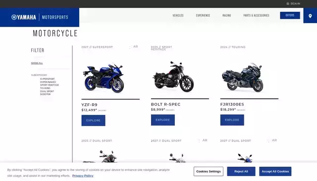 yamahamotorsports.com homepage screenshot