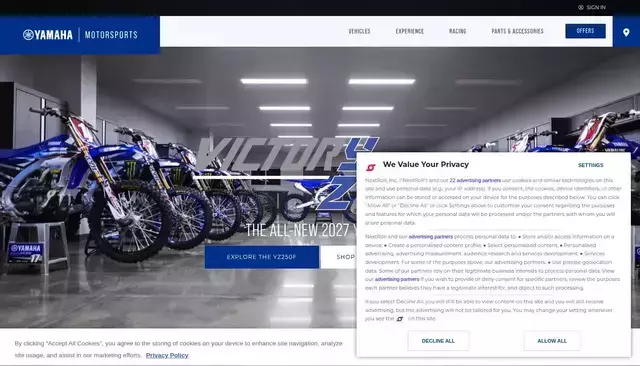 yamahamotorsports.com homepage screenshot