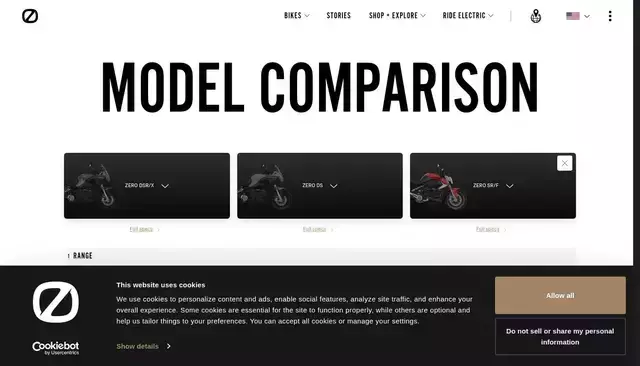 zeromotorcycles.com homepage screenshot